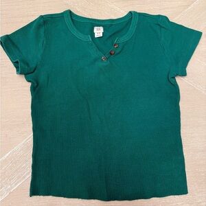 BDG Green Buttoned Short Sleeve Tee Holidays Christmas